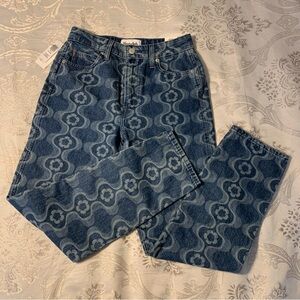 70s Blue Floral Pattern Jeans